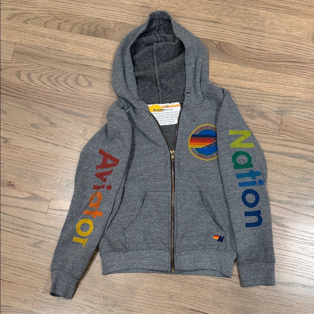 Aviator Nation Kids Gray Hoodie with Multicolor Logo